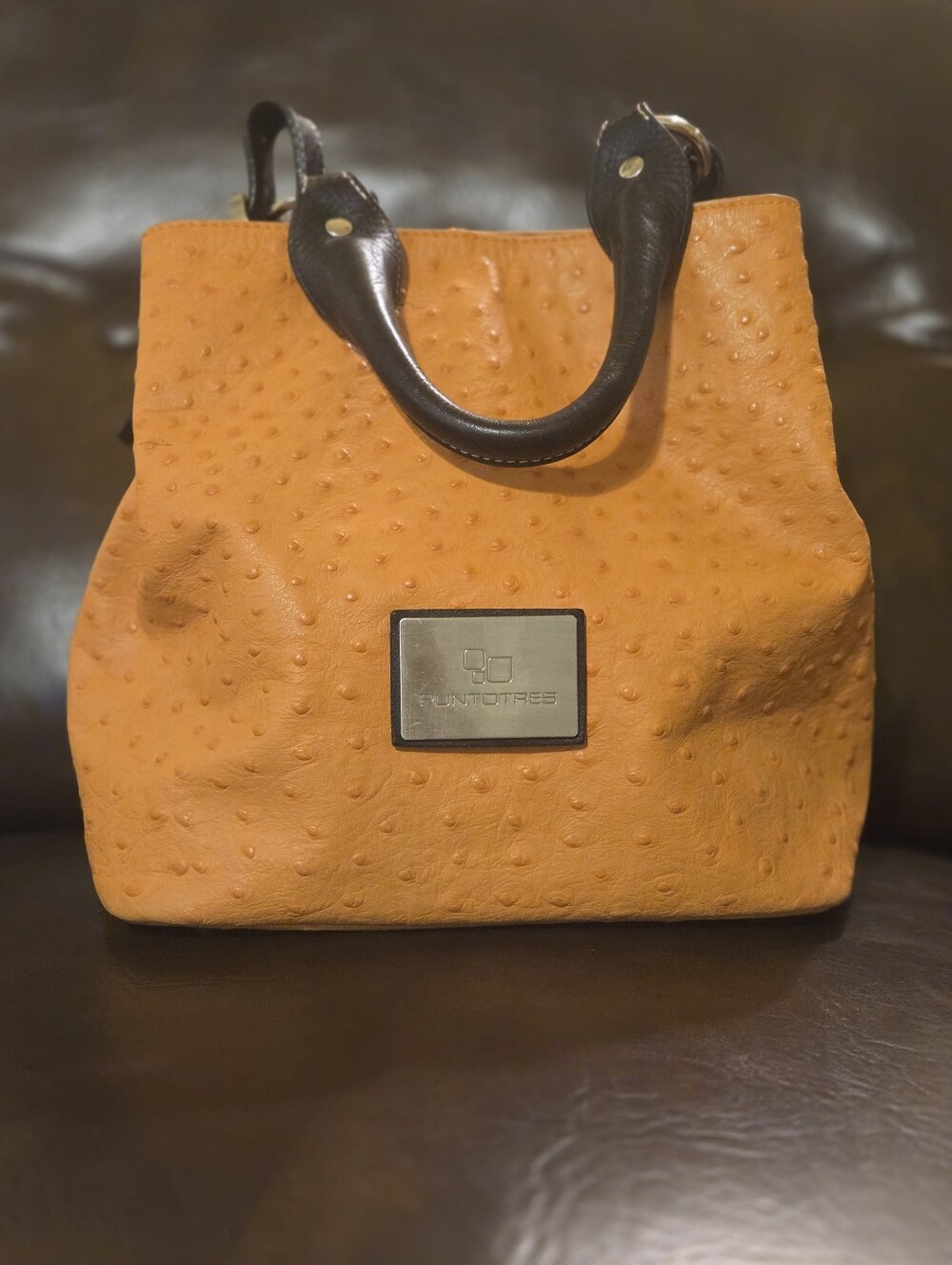 Vintage PUNTOTRES Orange Ostrich Leather Handbag